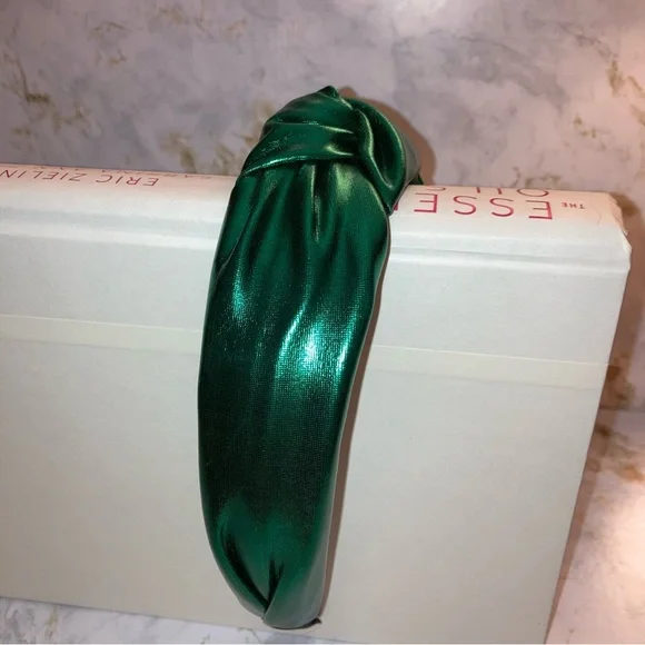 Emerald Green Metallic Top Knot Knotted Boho Festival Formal Cocktail Headband - Picture 12 of 17